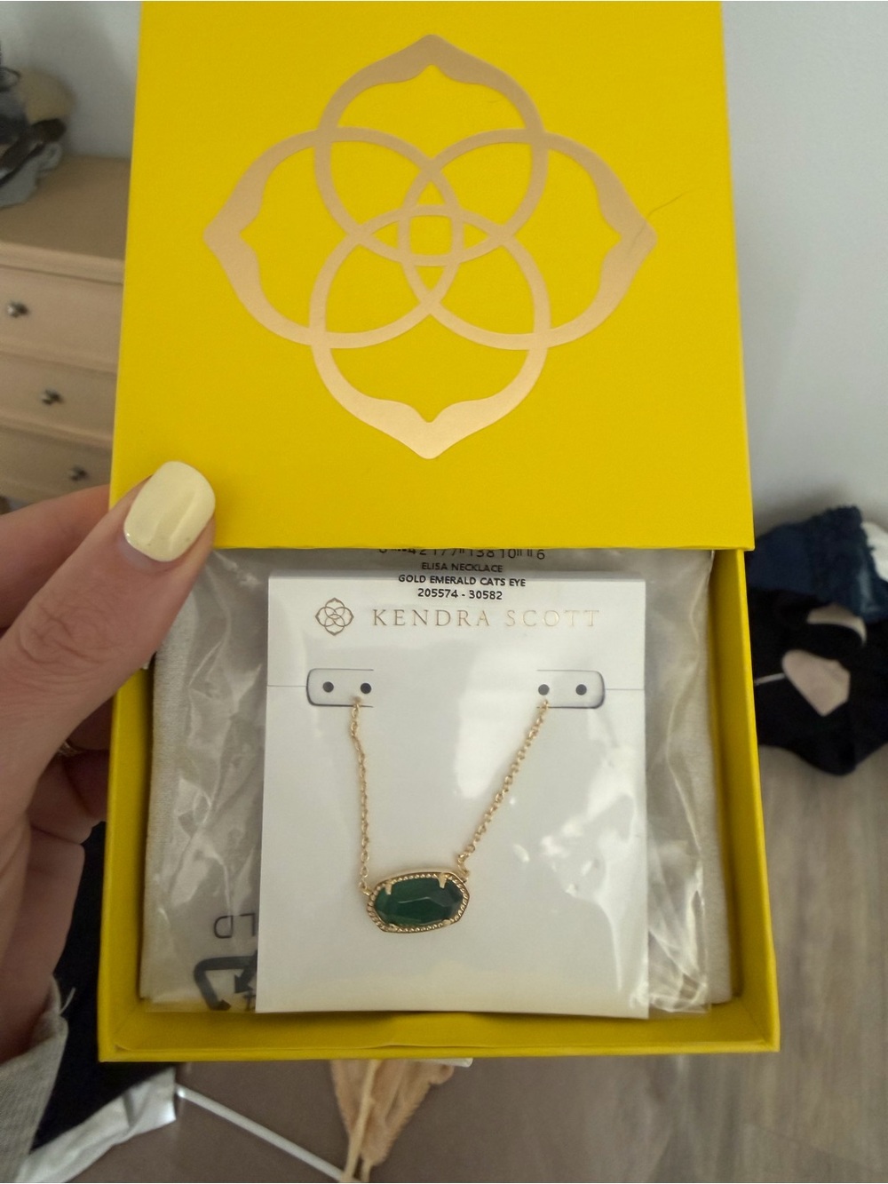 Kendra Scott Gold Necklace with Green Emerald Oval Pendant